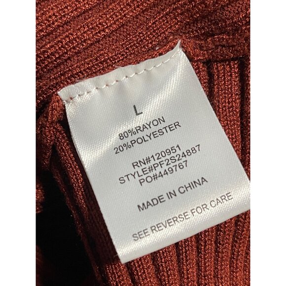 Pink Rose Open Back Rust Knit Sweater Large Ribbed Crewneck Long Sleeve - Picture 6 of 9